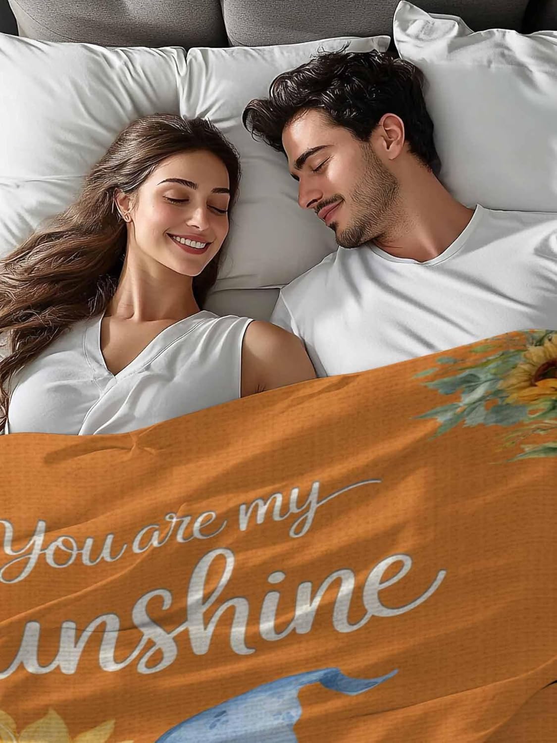 Top Sheet Full Bedding Flat Sheet Only, Blue Dwarf Sunflowers on Orange Microfiber Bed Sheets Soft Breathable Bedding Flat Sheets, Vintage Flower Leaves Hotel Luxury Top Sheets