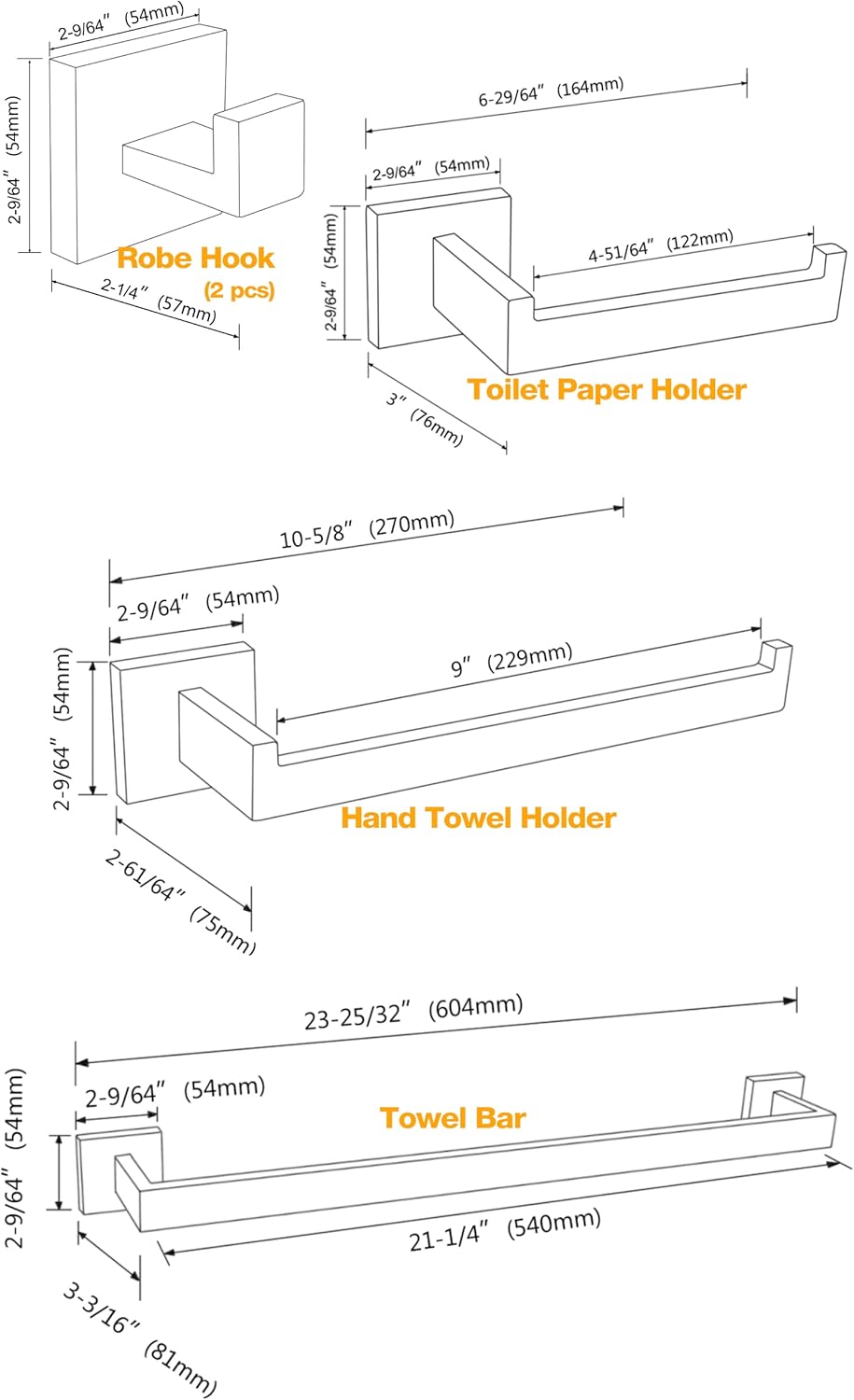 TRUSTMI Bathroom Hardware Accessories Set 5-Piece Square Towel Bar Assembly Stainless Steel Wall Mounted, White