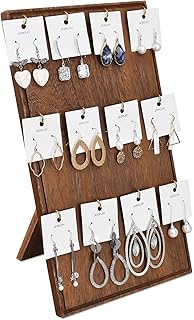 Ikee Design Wooden Jewelry Display Stand with 12 hooks, Earring Display with Hooks, Bracelet Display,Earring Display,7.83" W x 0.79" D x 14.13" H, Brown Color