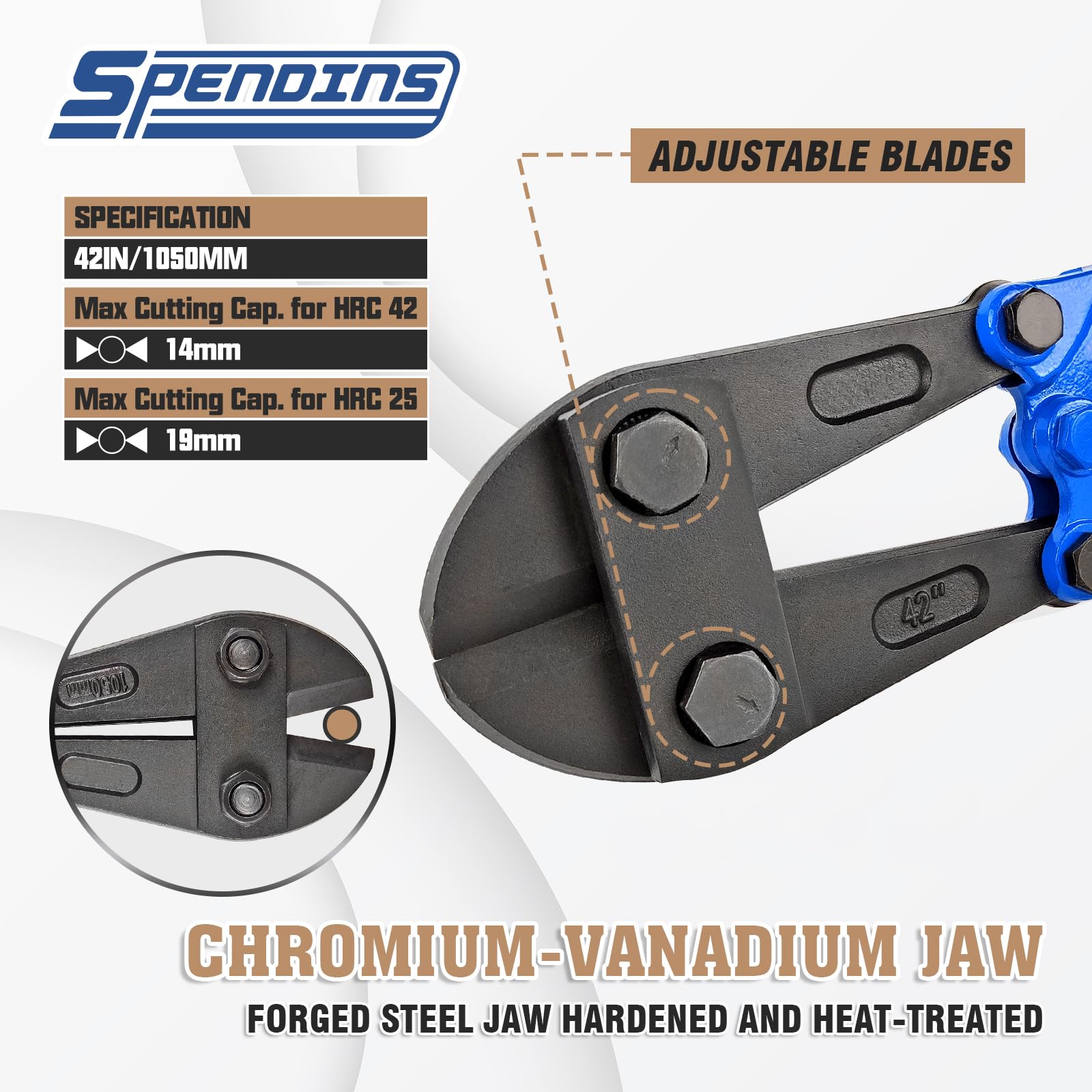 Cortador de pernos de 42 pulgadas con cuchillas de acero de aleación de Cr-Mo forjadas, capacidad de corte de 3/4 pulgadas o 19 mm, con mango ergonómico, cortador de metal resistente para