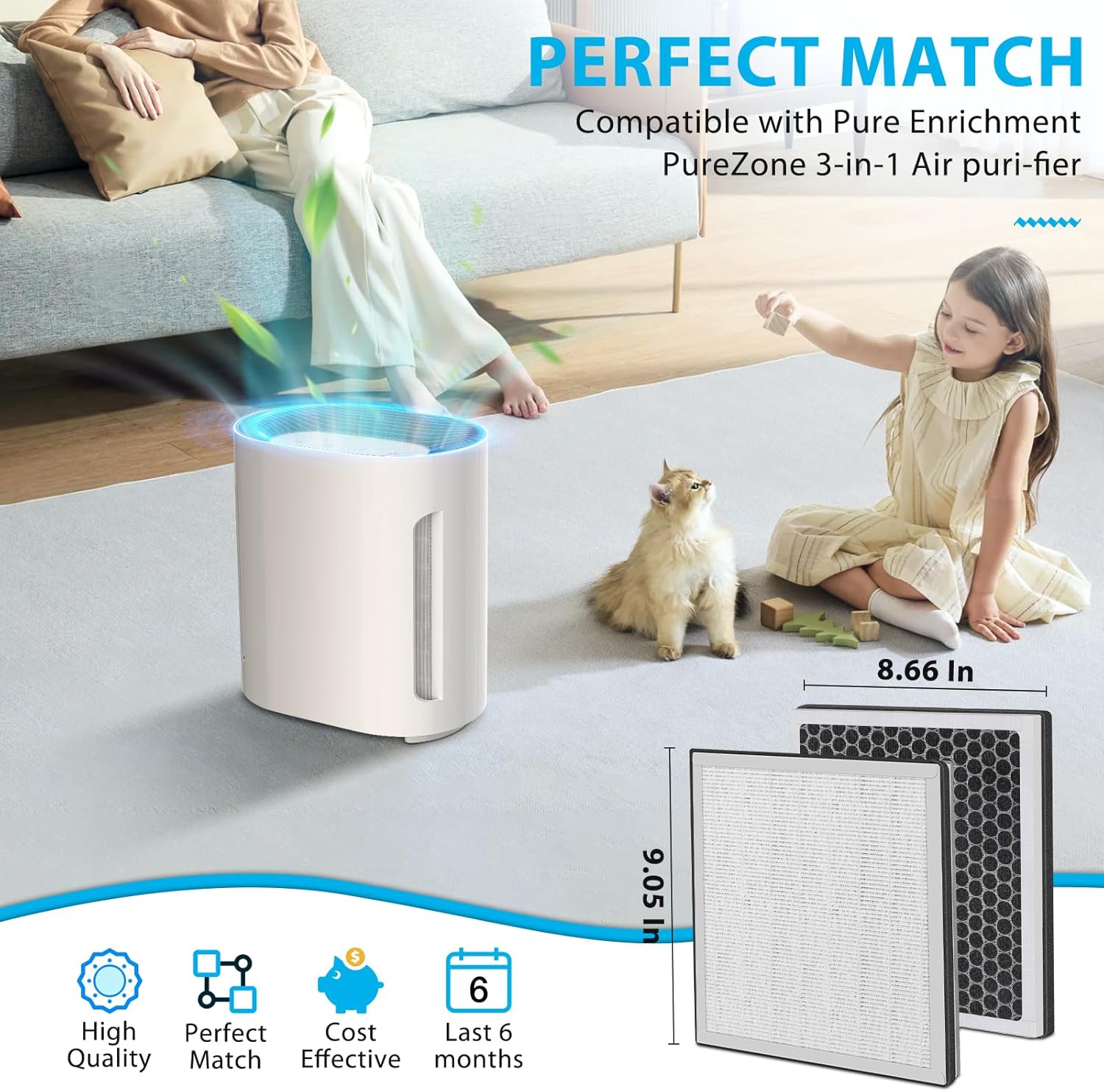 4 Pack 3-in-1 True HEPA Filters Compatible with Pure Enrichment PureZone Air Purifier, 3-Stage H13 True HEPA Replacement Filter, Part # PEAIRFIL - Image 3