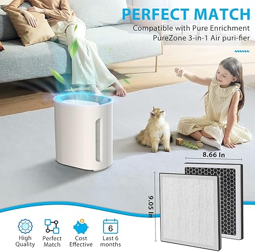 Miniatura 3 de Paquete de 4 filtros HEPA 3 en 1 compatibles con purificador de aire PureZone Pure Enrichment, filtro de repuesto HEPA H13 de 3 etapas, número de