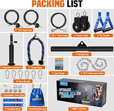 Weight Cable Pulley System Gym, Upgraded Cable Pulley Attachment for Gym LAT Pulldown, Bicep Curl, Triceps, Arm Workout - Weight Pulley System Home Gym Add-On Equipment