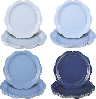 Blue Scalloped Paper Plates Gradient Blue Party Plates 9 Inch Disposable Dinner Dessert Plate for Birthday Wedding Baby Bridal Shower Party Supplies Tableware Decor (48 pcs)