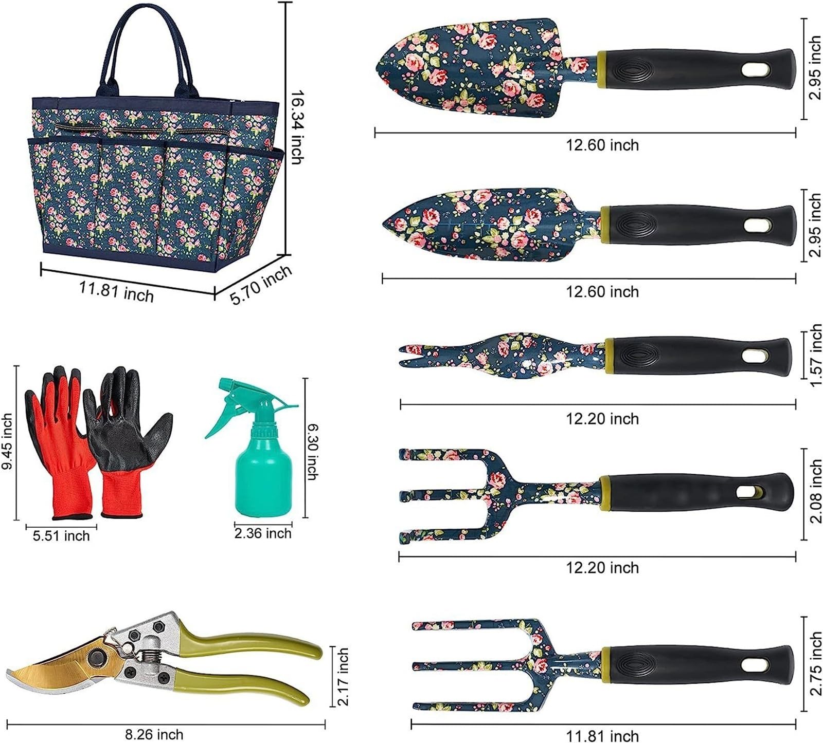 Gartengeräte-Set Damen - 25 Stück Robuste Gartengeräte Langlebige Gartenwerkzeugtasche, Gartengeschenke für Frauen