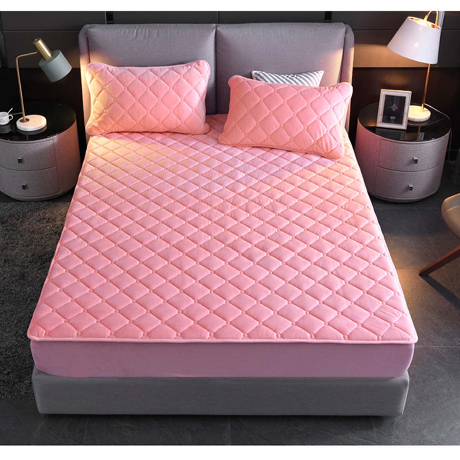 YUDEYU Quilted layer Fitted Sheets Soft crystal fleece fabric Single double bed sheet Mattress Protectors Toppers (Color : Pink, Size : 100x200cm+26cm)