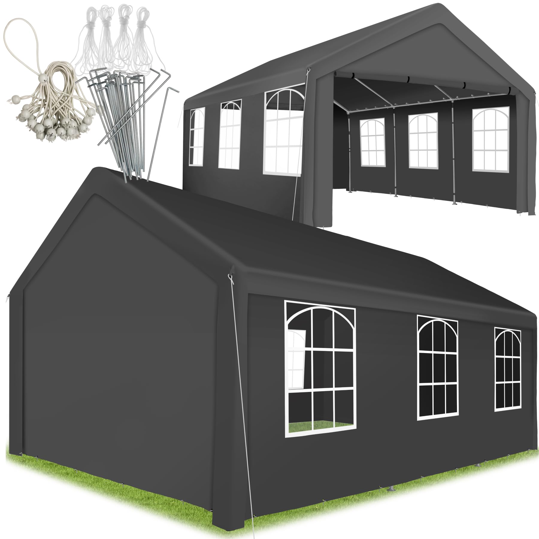 tectake® Tonnelle de Jardin 6x4 m autoportée Tente de réception, Structure en Acier, Rideaux de Toile à fenêtres, Bâche de Toit Incluse Tonnelle terrasse Exterieur - Gris