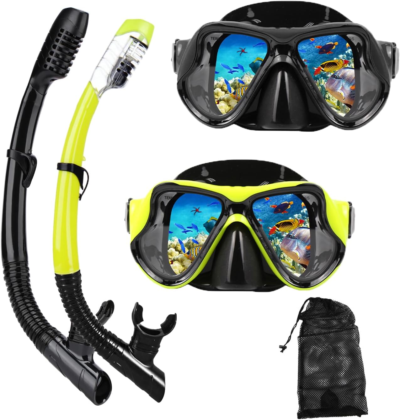 Snorkeling Gear for Adults, Dry-Top Snorkel Mask Set, Anti-Leak Anti-Fog Scuba Diving Snorkle mask Set Adult, Panoramic Wide View Dive mask, Adjustable Swimming Travel Diving Snorkeling Packages