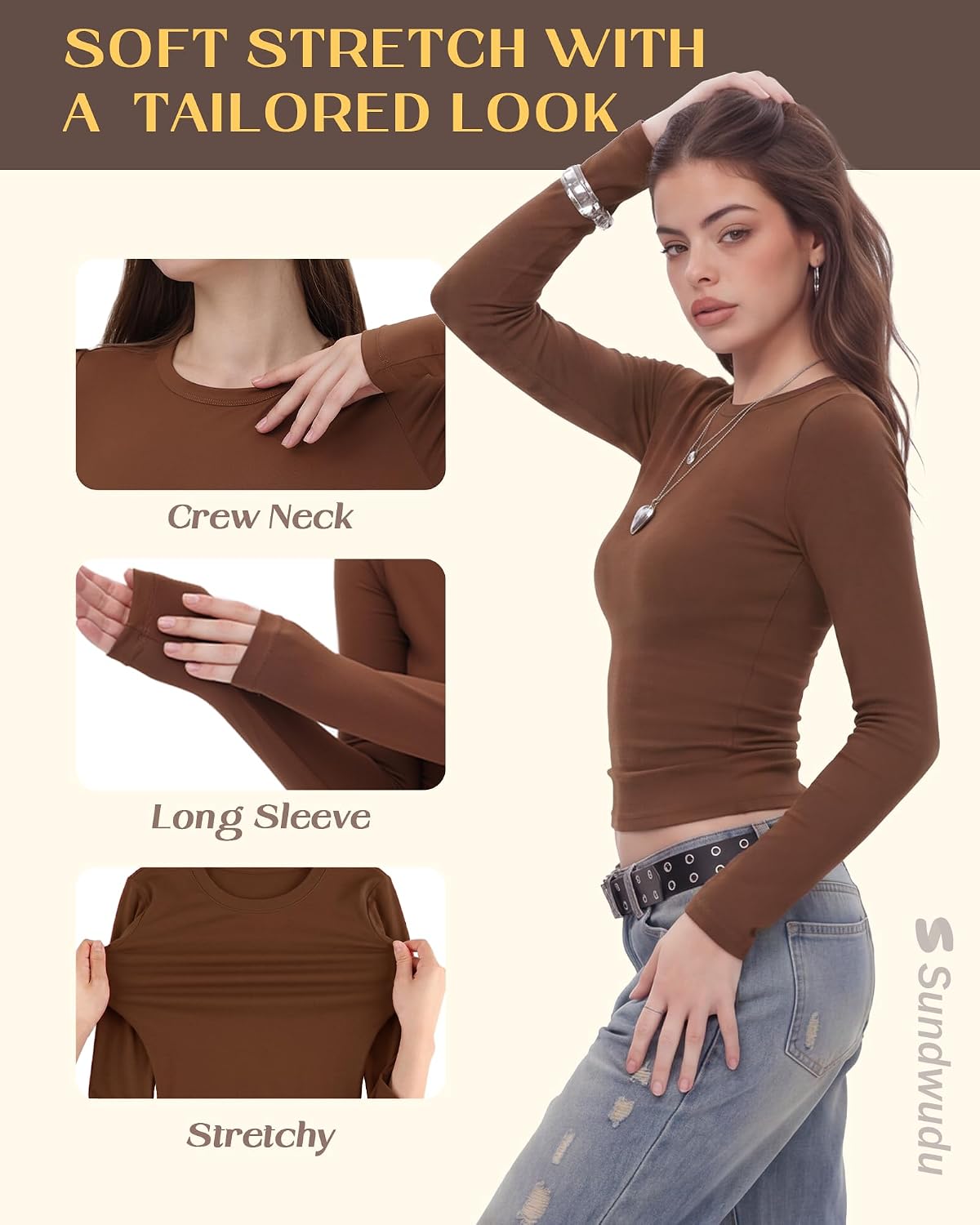 Sundwudu 5 Pack Long Sleeve Shirts for Women Basic Tops Fall Fashion 2026