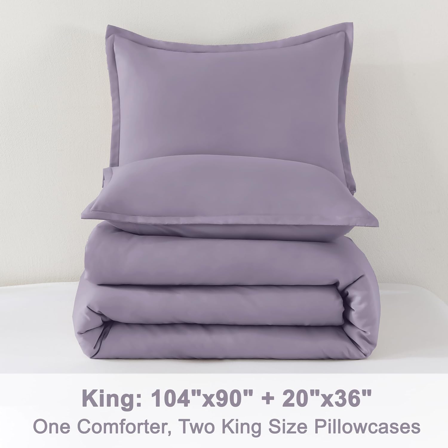 Litanika Grayish Lavender Purple Comforter Set King Size, 3 Pieces Lightweight Solid Bedding Comforter Set, All Season Fluffy Bed Set (104x90In Comforter & 2 Pillowcases) - Image 9