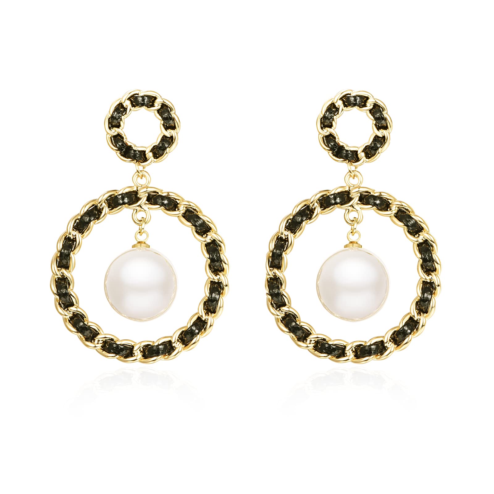 14K gold leather pearl earrings for Women