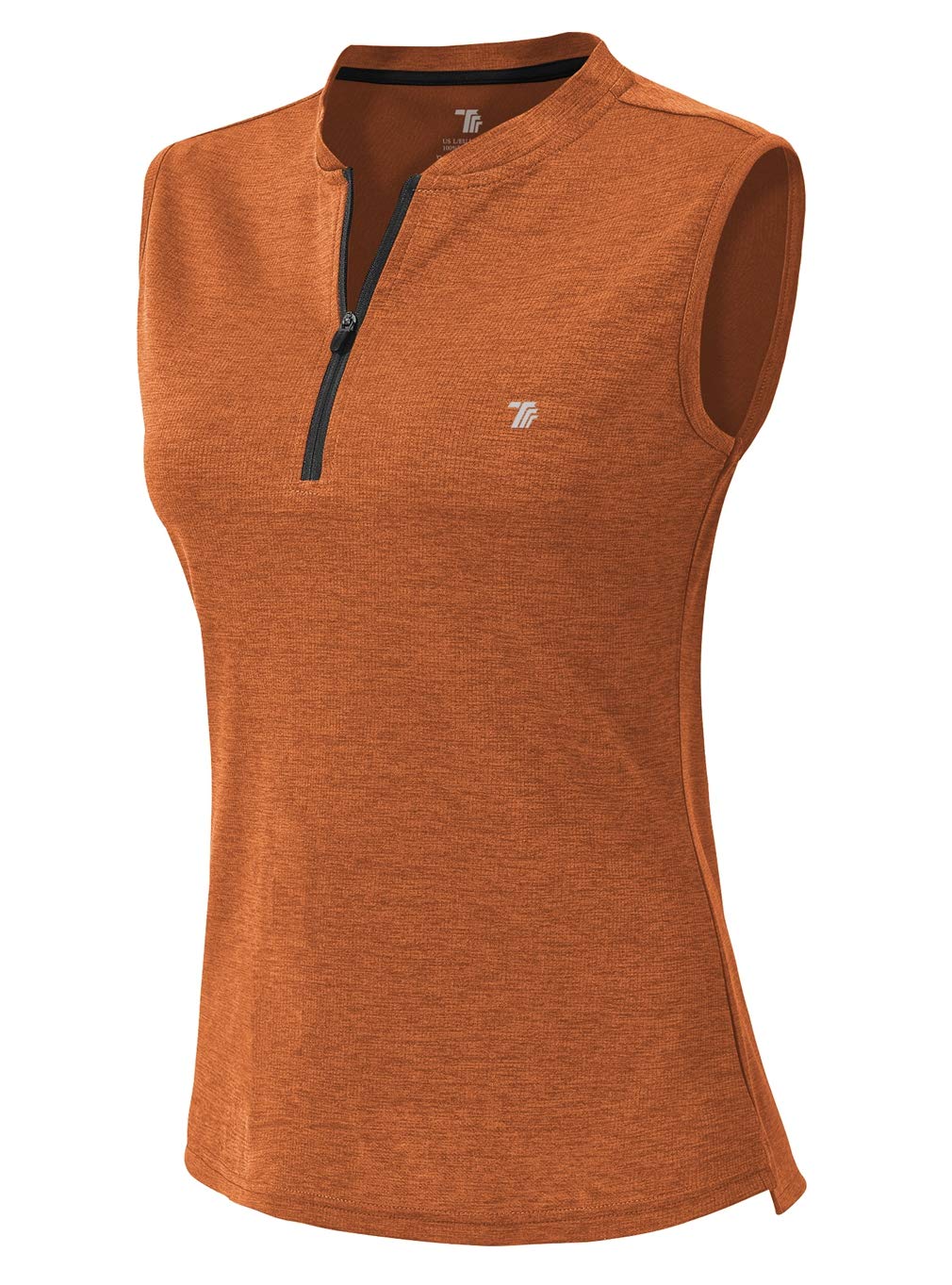 Ysento Women's Orange Brown Sleeveless Golf Polo Shirts Zip Up Tennis Sports Athletic Tank Tops Upf 50+(Orange,Xxl)