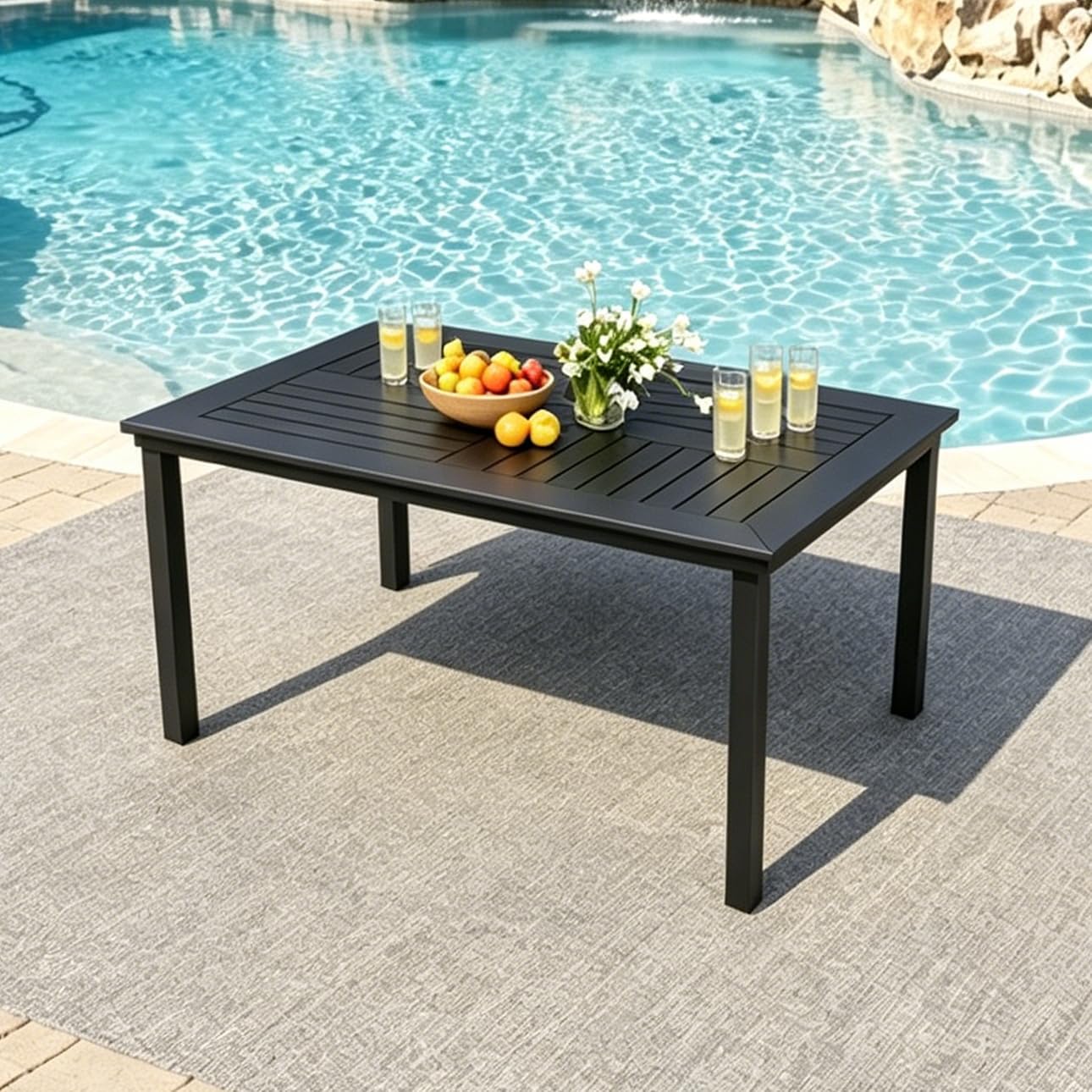 Outdoor Rectangular Dining Table for 4-6, All Weather Patio Furniture Table for Deck, Yard, Porch - Black