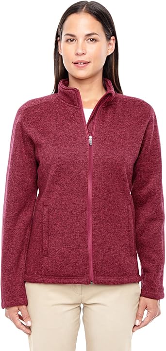 Devon & Jones Ladies Bristol Full Zip Sweater Fleece Jacket, RED HEATHER