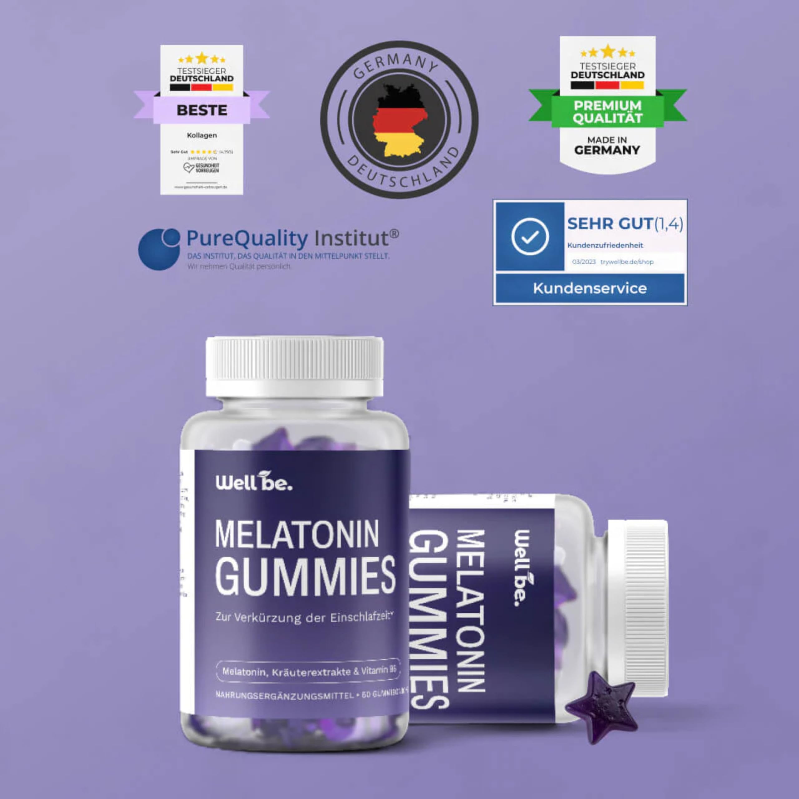 wellbe 3x60 Melatonin Gummies – mit Melisse, Hopfen & Vitamin B6 – Nahrungsergänzungsmittel für erholsamen Schlaf und innere Ruhe