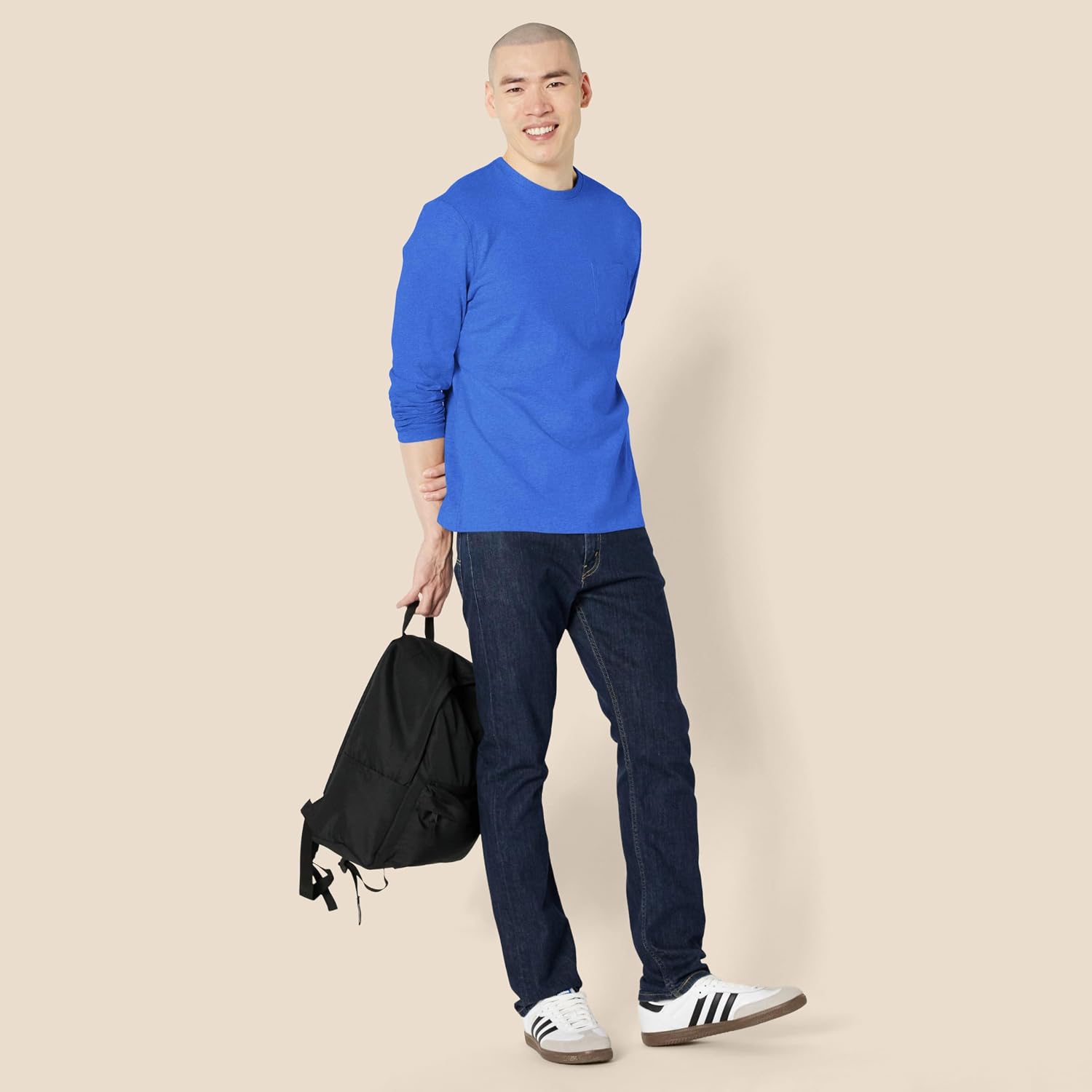 Amazon Essentials Men's Regular-Fit Crewneck Long-Sleeve T-Shirt, Casual Cotton Jersey image 5