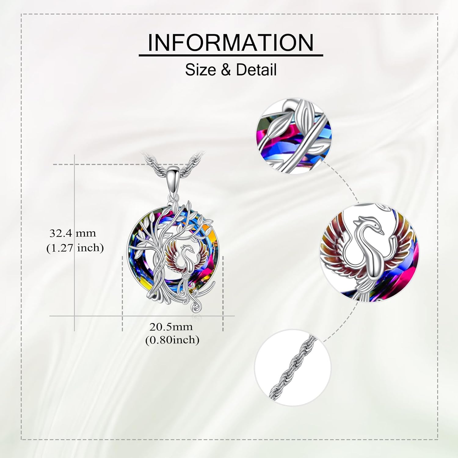 Phoenix Necklace 925 Sterling Silver Crystal Pendant Nirvana Phoenix Bird Jewelry Gifts for Women - Image 4