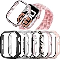 Vista 8 de Pack de 6 fundas para Apple Watch Series 3/2/1 de 38mm con protector de pantalla de vidrio templado, BHARVEST Funda protectora de PC duro resistente