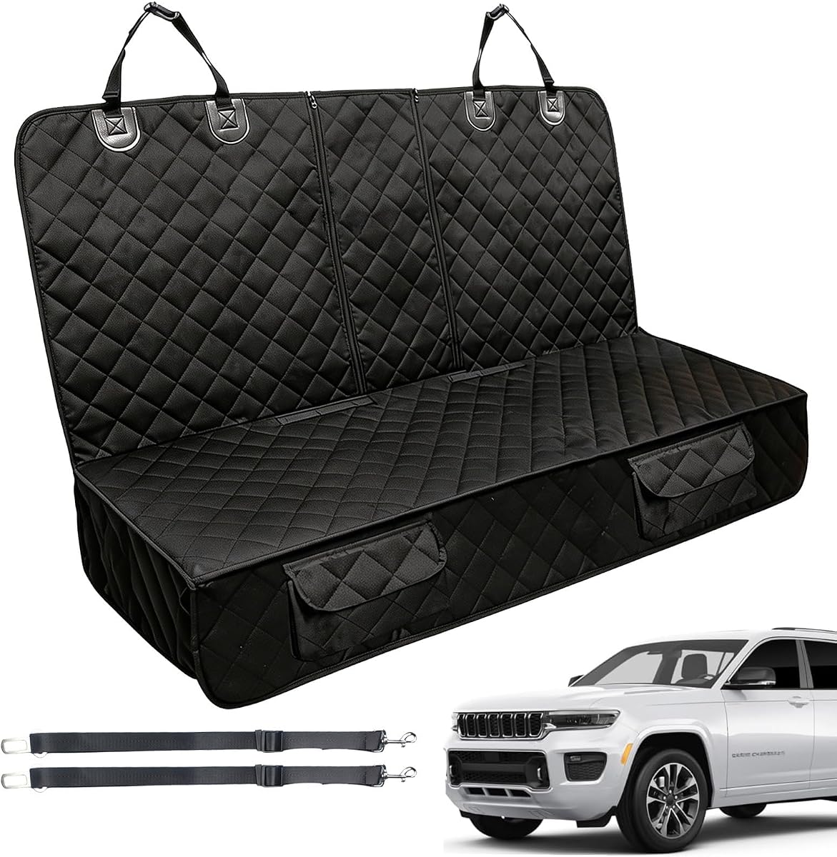 Dog Car Seat Cover, Back Seat Cover for Jeep Grand Cherokee GC Laredo Limited Summit Altitude 1993-2024 2025 2026, Non-Slip BackingWaterproof Car Pet Bench Backseat Covers