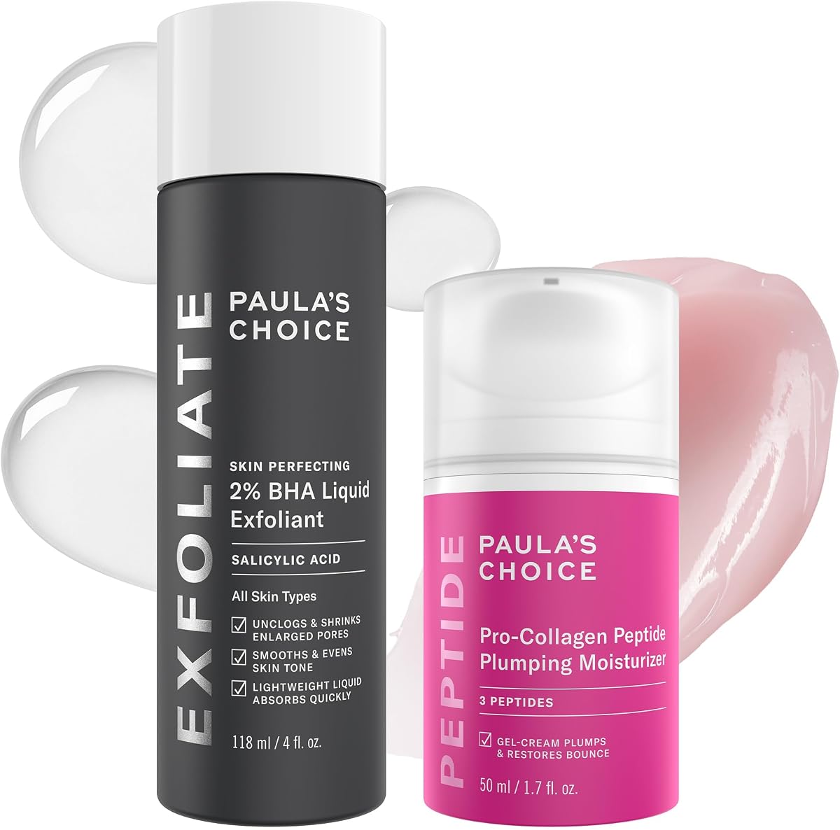 SKIN PERFECTING 2% BHA Exfoliant & Peptide Moisturizer | Clears Enlarged Pores & Hydrates with Salicylic Acid Exfoliant & Pro-Collagen Peptide Moisturizer, Set of 2