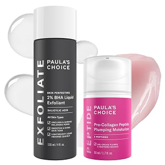 Paulas Choice SKIN PERFECTING 2% BHA Liquid Exfoliant, Salicylic Acid Facial Exfoliator for Enlarged Pores & Pro-Collagen Peptide Plumping Moisturizer, Daily Gel-Cream for Deep Lightweight Hydration