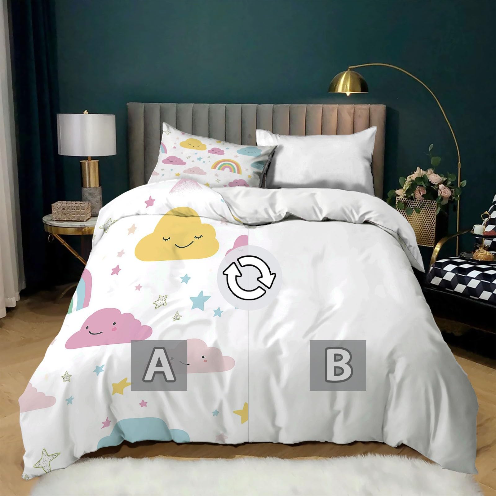 Funda Nordica para Cama 105 Estrellas del Arco Iris De Dibujos Animados Juego de Ropa de Cama Fundas Nórdicas 180x220 cm Poliéster Algodón, 3 Piezas Juego de Cama Cremallera Funda de Almohada