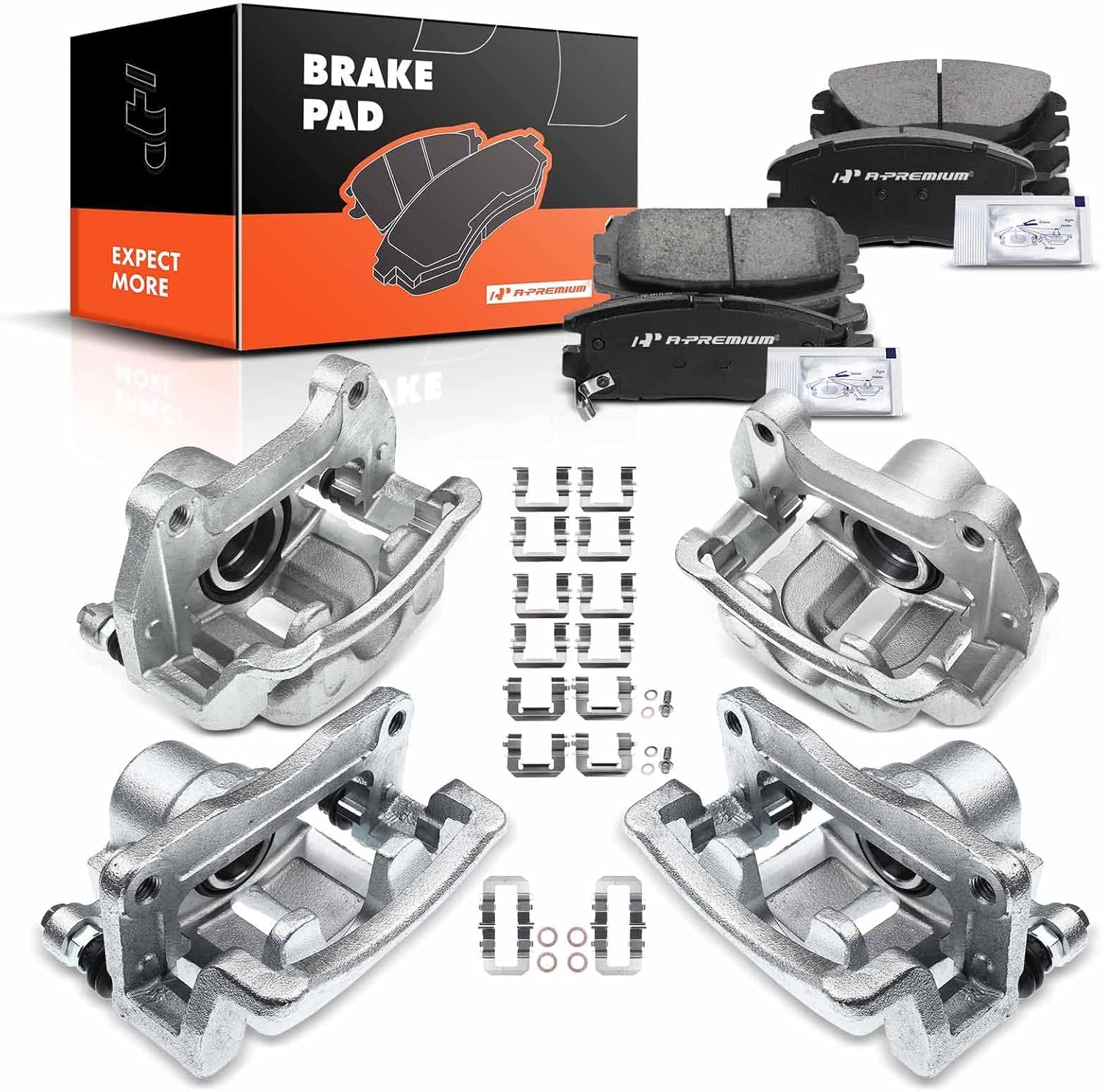 A-Premium Front & Rear Disc Brake Calipers with Ceramic Pads Compatible with Chevrolet Equinox & GMC Terrain, 2010 2011 2012 2013 2014 2015 2016 2017 12-PC Set