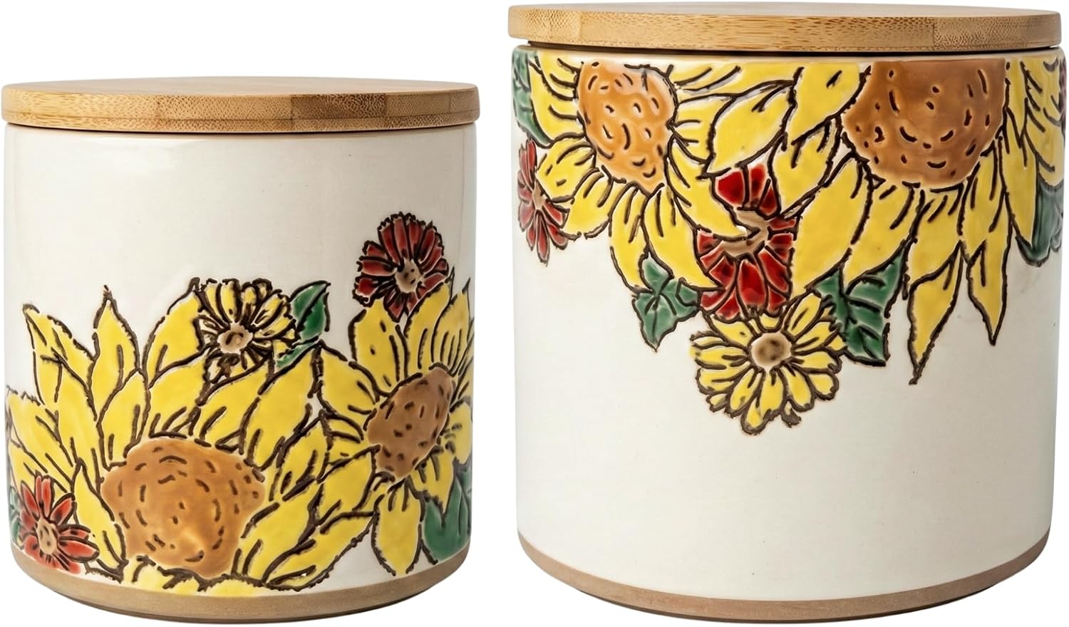 Blue Sky Clayworks Brandywine Sunflower Canister with Lid, 4.95-inch and 5-inch Height, 2-Piece