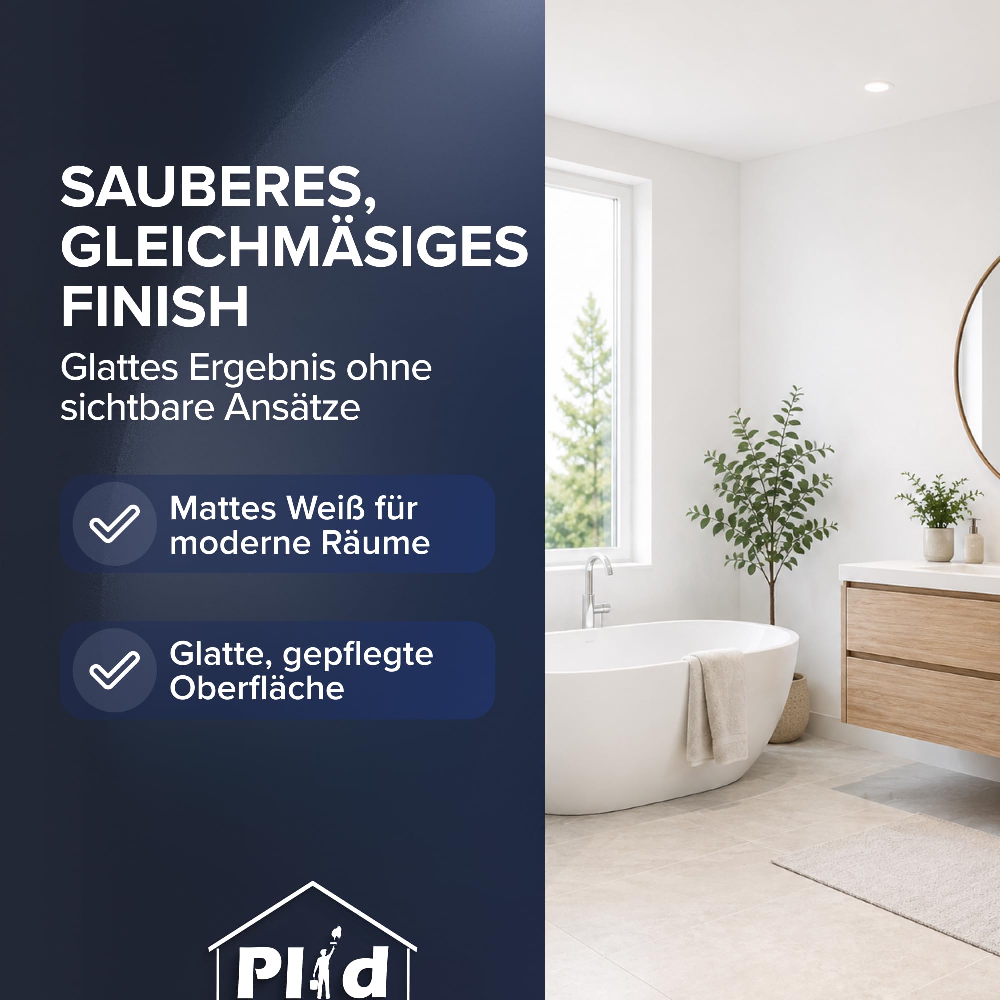 Plid® Pintura blanca para baño y cocina para todas las paredes [fuerte protección contra el moho] – Color interior blanco para todas las paredes – Pintura antimoho para habitaciones húmedas y baños