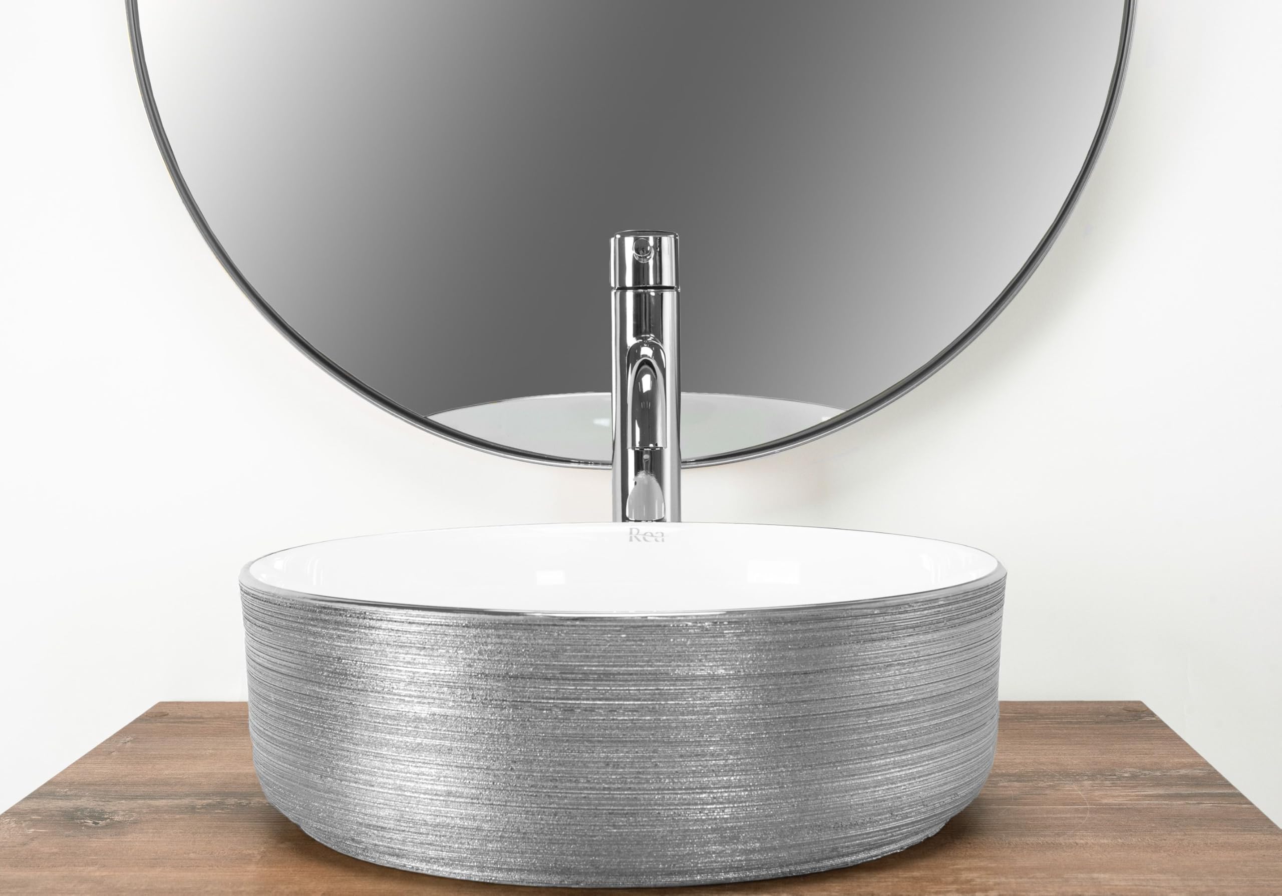 Rea - Lavabo Da Appoggio Sami Round White Grey, Moderno E Funzionale - 36X11,5X36cm