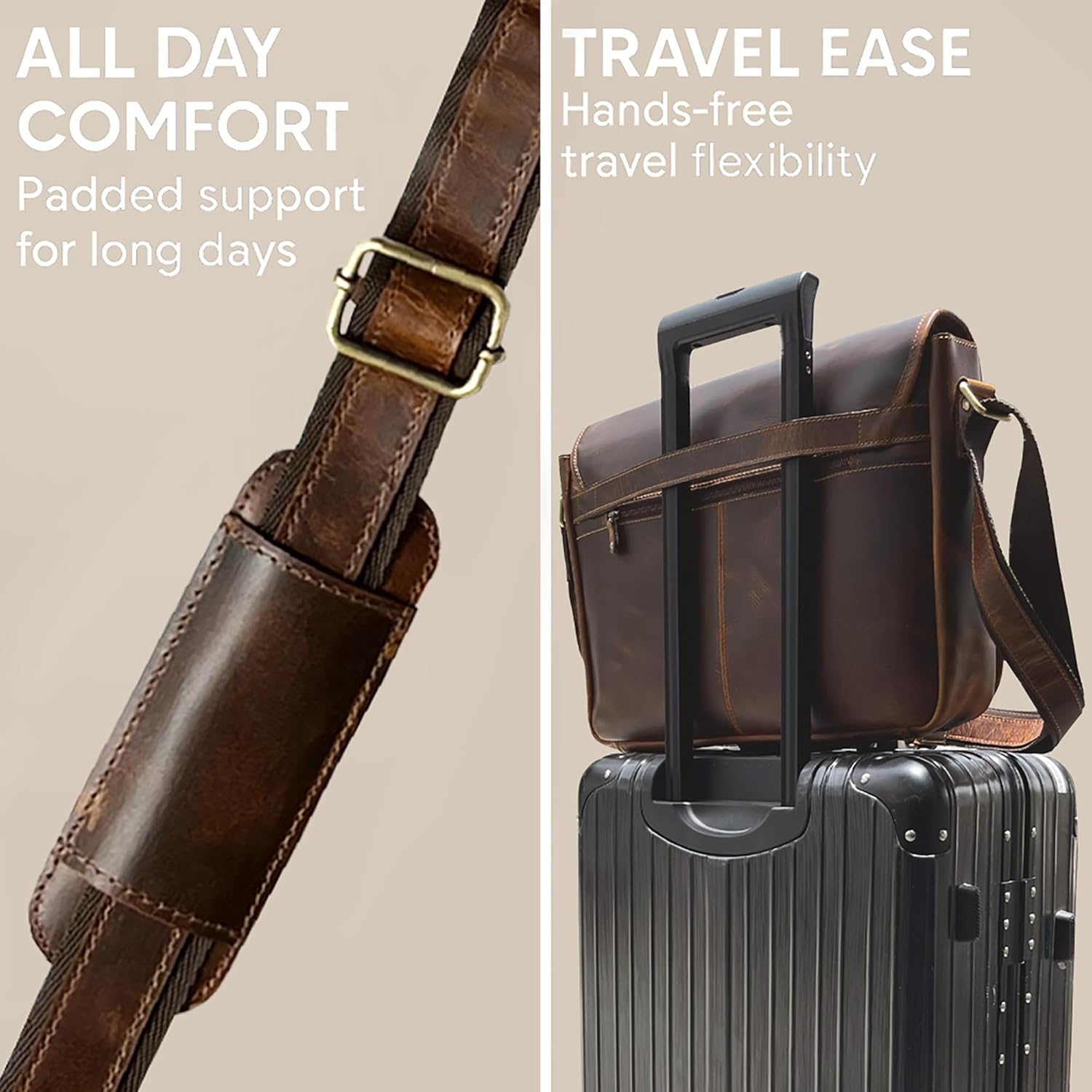 Leather Messenger Bag for Men 16" Full Grain Leather Laptop Bag Vintage Crossbody Office Satchel Travel Shoulder Bag - Image 7