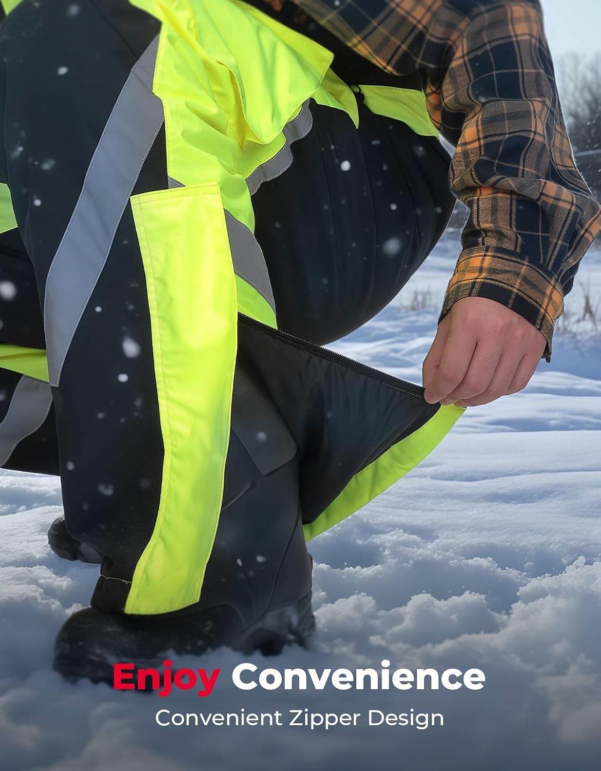 KEMIMOTO Heated Bids Overalls with Battery for Men, Hi-Vis Insulated Waterproof Heat Pants for Work Construction Ice Fishing