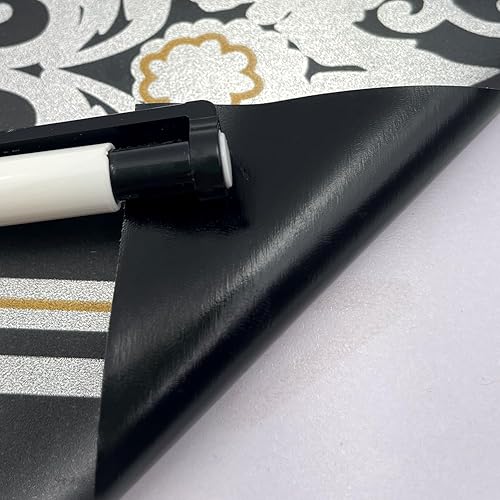 Miniatura 3 de Papel tapiz de damasco plateado, rollo de borde negro, decoración de pared, hoja de papel de pelar y barra de baño, línea de zócalos, azulejos de