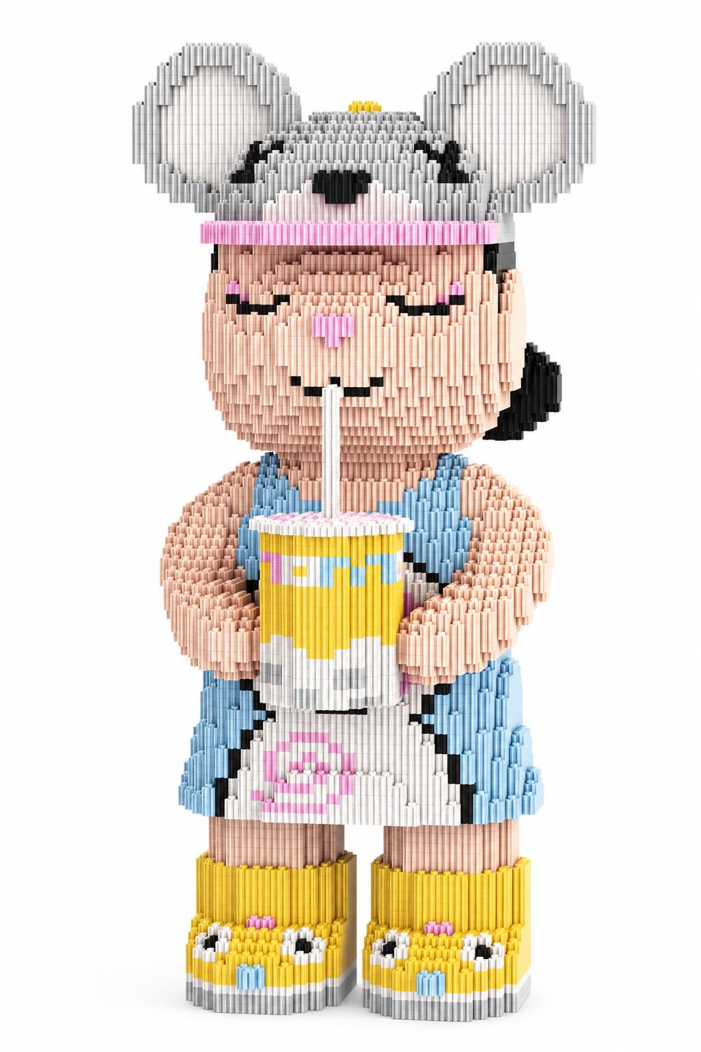 Milktea Bear Micro Building Blocks Set (7220 Pieces), DIY Bubble Tea Bear Building Kit for Adults & Teens 14+, Cute Collectible Brick Display Model, Creative Construction Gift 46cm