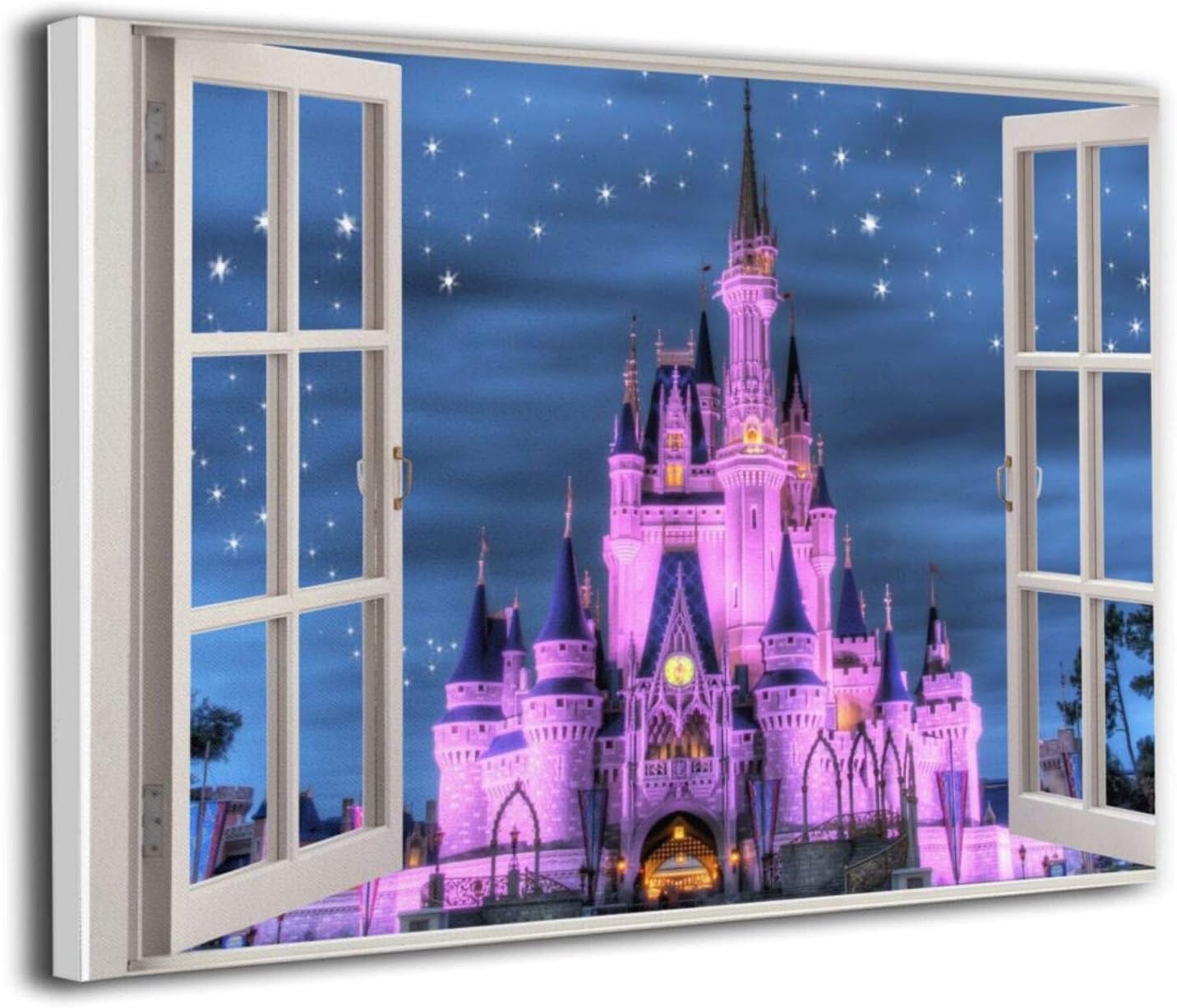 Ale Art ディズニーワールドの夜景 シンデレラ城 3d 窓 アートパネル ポスター 絵画 壁掛け インテリア 風景 キャンバス絵画 バスルーム ダイニングルーム 装飾 ホーム キッチン Amazon Co Jp