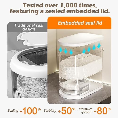 Miniatura 5 de Dispensador grande de arroz de 22 a 25 libras, dispensador de cereales, contenedor de almacenamiento de alimentos con taza medidora, recipientes de