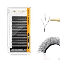 Vista 279 de NAGARAKU Extensiones de pestañas Double Tips 4D W, suministros con puntas dobles, gruesas con rizado D de 0.07 mm, bandeja mixta 8-15 mm