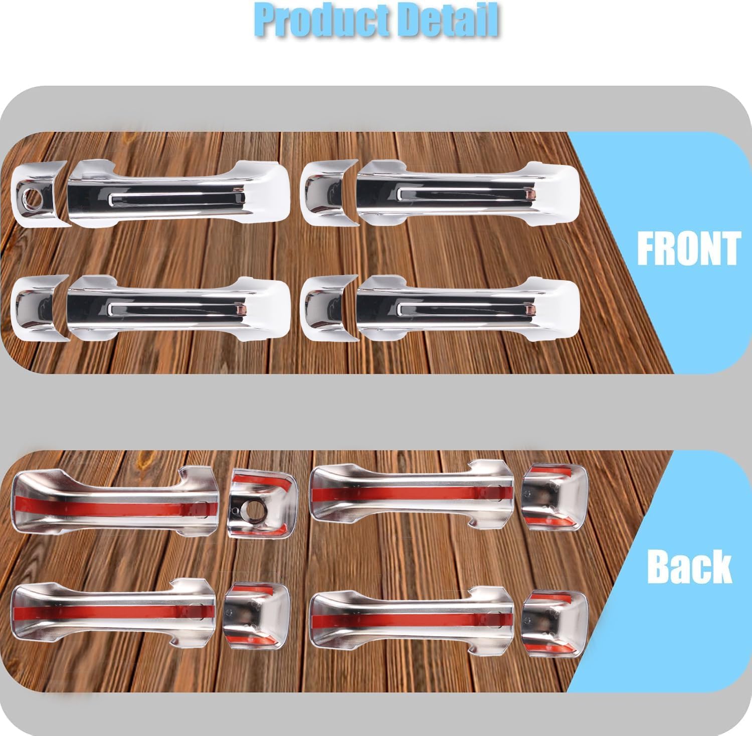 AUCERAMIC Chrome Mirror Cover Caps + Door Handle Covers Without Smart Keyholes Fit for 2019-2025 Ram 1500 4-Door Extended/Crew Cab Models Only