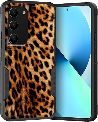 حافظة لجهاز Galaxy S23 Ultra،طبقة مزدوجة هجينة متينة مقاومة للصدمات من مادة البولي كربونات الصلبة + حافظة حماية ناعمة من السيليكون لجهاز Samsung Galaxy S23 Ultra 6.8، طباعة جلد النمر الرجعية