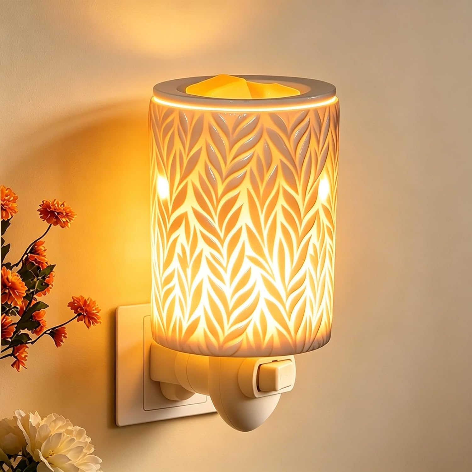 Bobolyn Plug in Wax Warmer Burner Electric Outlet Wall Plug-in Electric Wax Melt Warmer for Scented Melts Essential Oil Home Decor Gifts for Women Willow Leaves