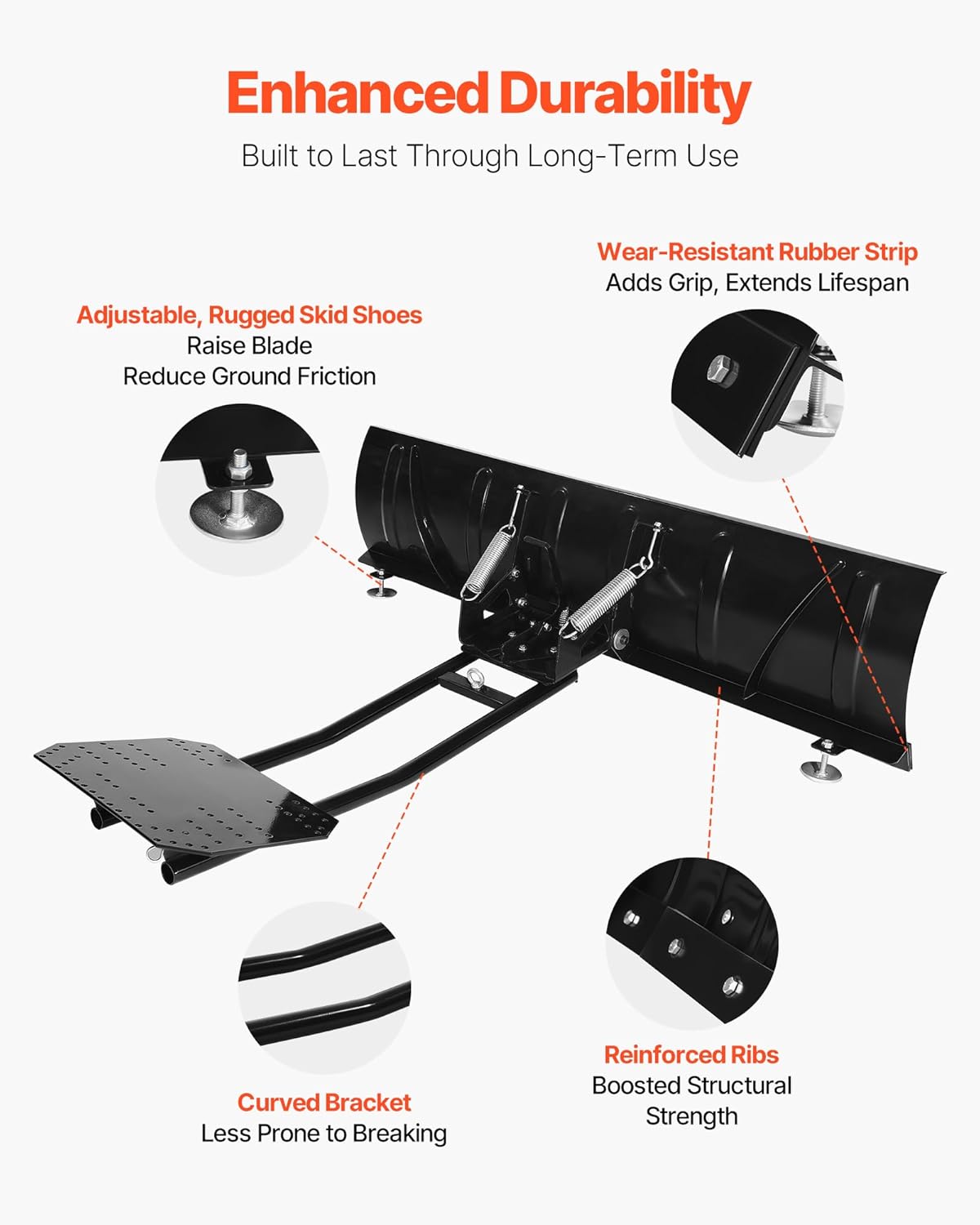 VEVOR Snow Plow Kit, 60in Universal Snow Plow Attachment, Height & Left-Right Adjustable, Quick to Detach, Steel ATV Scrape Blade, 3 Mount Options, Efficient Snows Clearing, for Most ATVs & UTVs