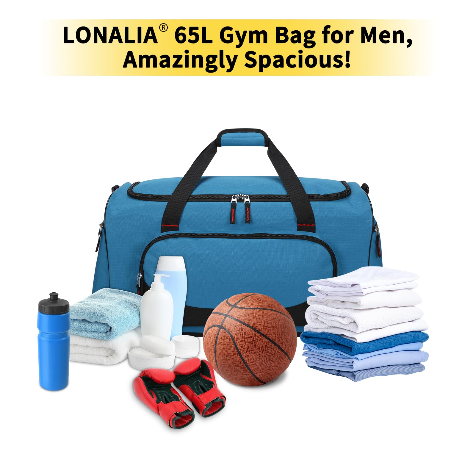 Borsone sportivo, 65l-blu, 65L-24inch, LONALIA Borsone sportivo da palestra