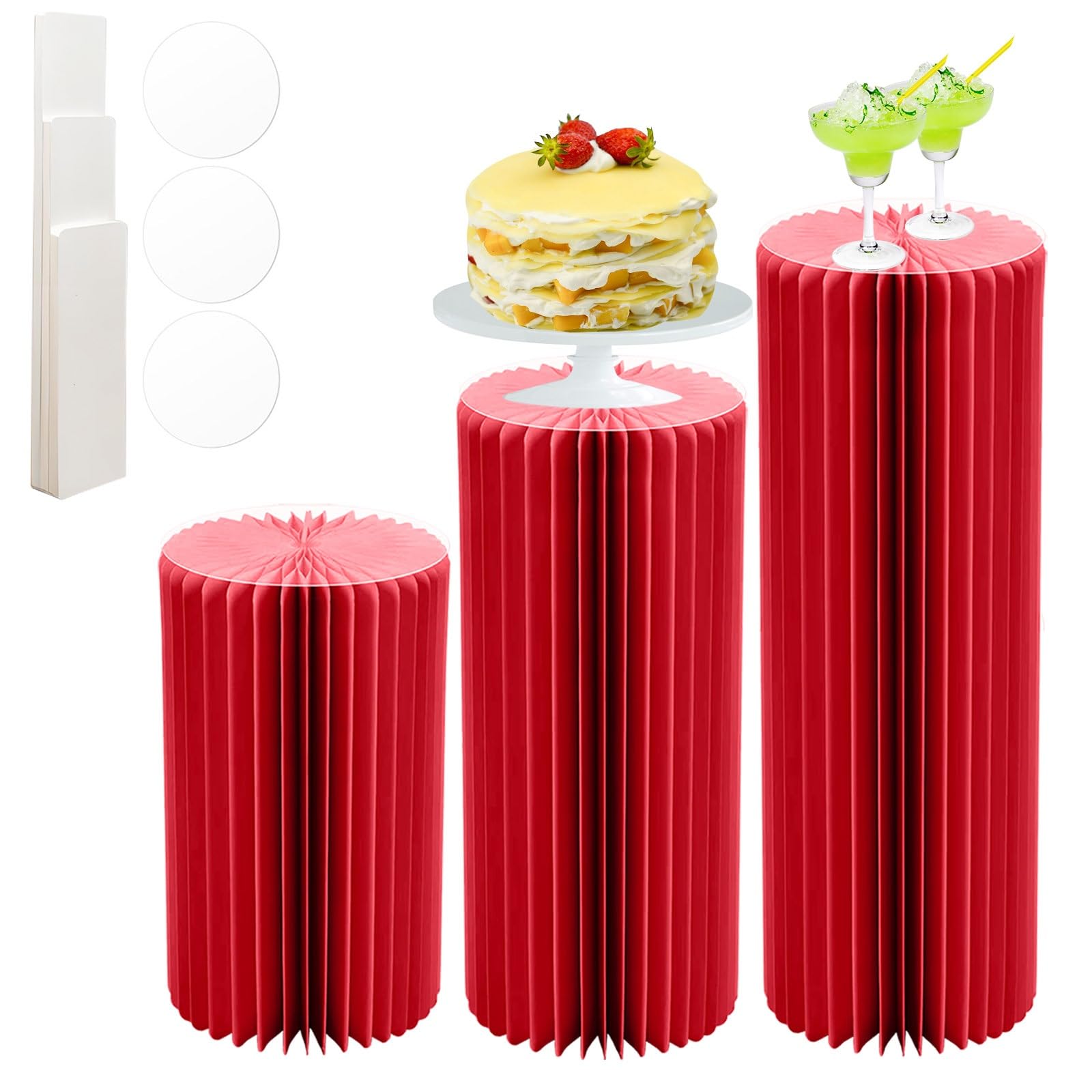 CVHfhjTG cake stand, Cardboard Cylinder Pedestal Stands Multicolor 60-100cm Pack Of 3(Red)