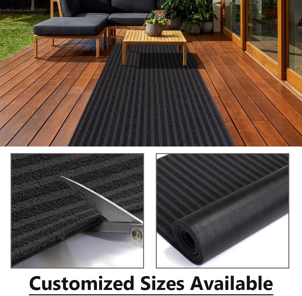 LITA Heavy Duty Hallway Runner Rug,Custom Size Non-Slip Backing Area Rug Runner,Outdoor Indoor Carpet Door Mat for Floor Entryway Kitchen Laundry Balcony Garage, Gray Stripe, 2' x 6'
