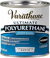 Varathane Ultimate Water-Based Polyurethane Satin Finish - Crystal Clear Interior Wood Protection, Fast Dry, Easy Cleanup, 1/2 Pint