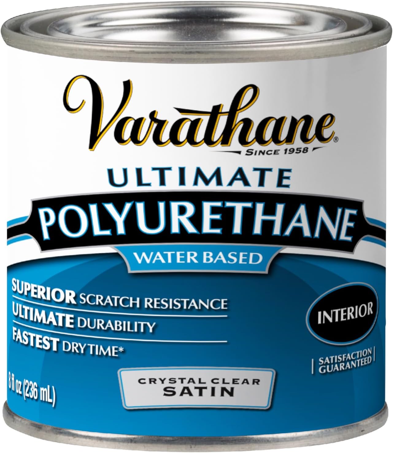 Rust-Oleum Varathane 200261H 1/2-Pint Interior Crystal Clear Water-Based Polyurethane, Water-Based Satin Finish