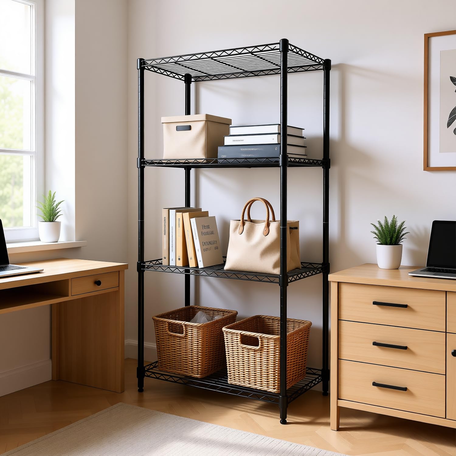 Amazon｜4段 スチールラック ブラック 全体耐荷重200kg 幅60×奥行35×高