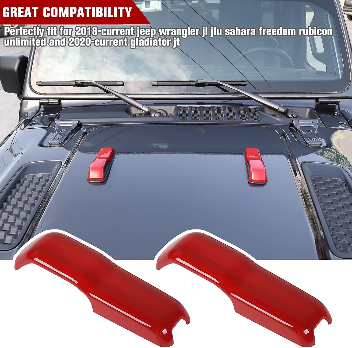 JWWY Air Conditioner Headlight Switch Knob Trim for & Hood Hinge Cover Trim for 2018-2022 Jeep Wrangler JL JLU Gladiator JT
