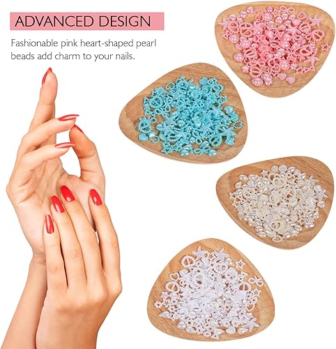 Miniatura 2 de Beaupretty 4 bolsas de abalorios de perlas de corazón para uñas, estilo mixto, 3D, dijes de arte de uñas surtidos con forma de corazón y estrella de