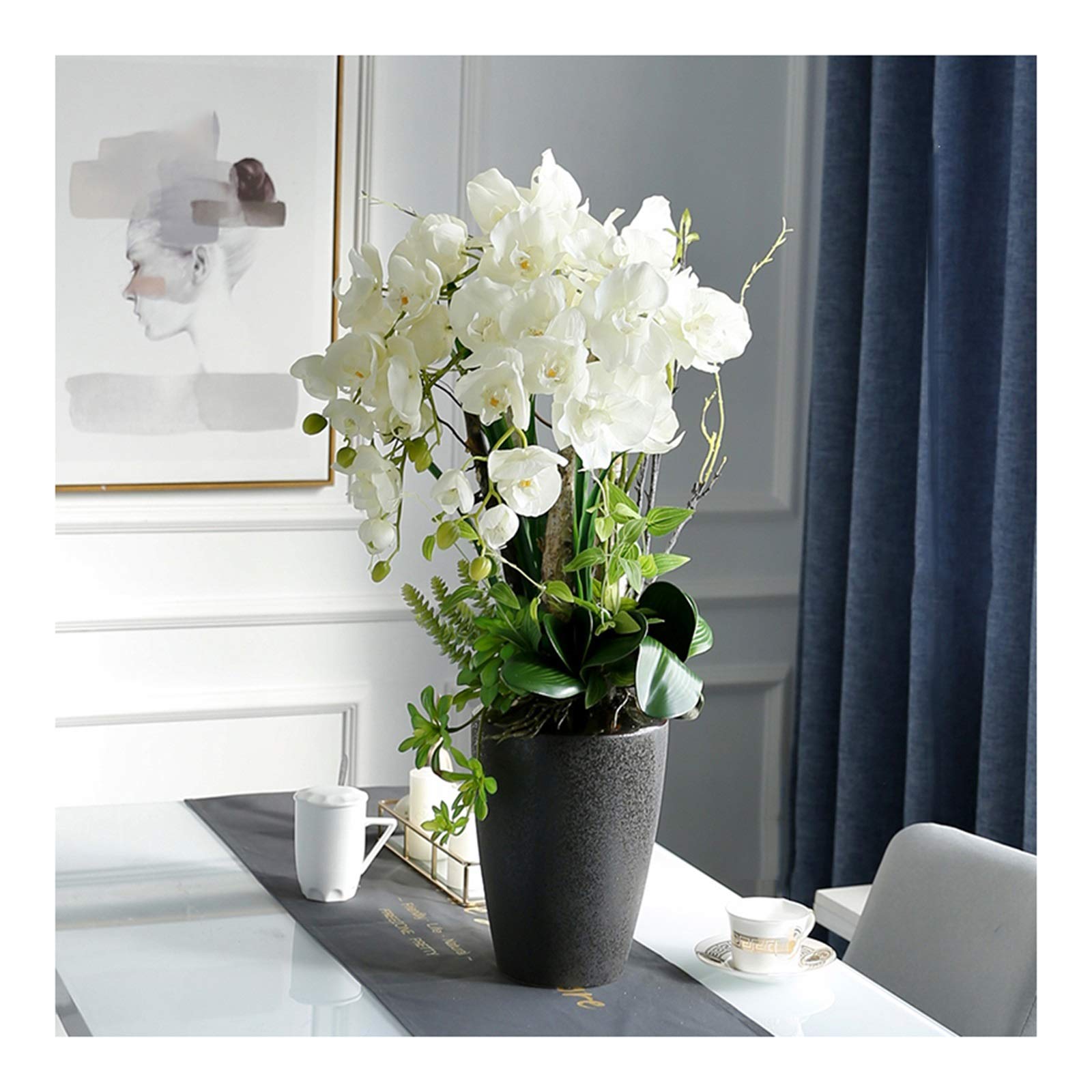 MYUYEE Artificial Flower In Pot Large Artificial Floral Bonsai, Table Centerpiece Phalaenopsis Orchids Potted With Ceramic Vase, Wedding Party Phalaenopsis Flowers Arrangement F